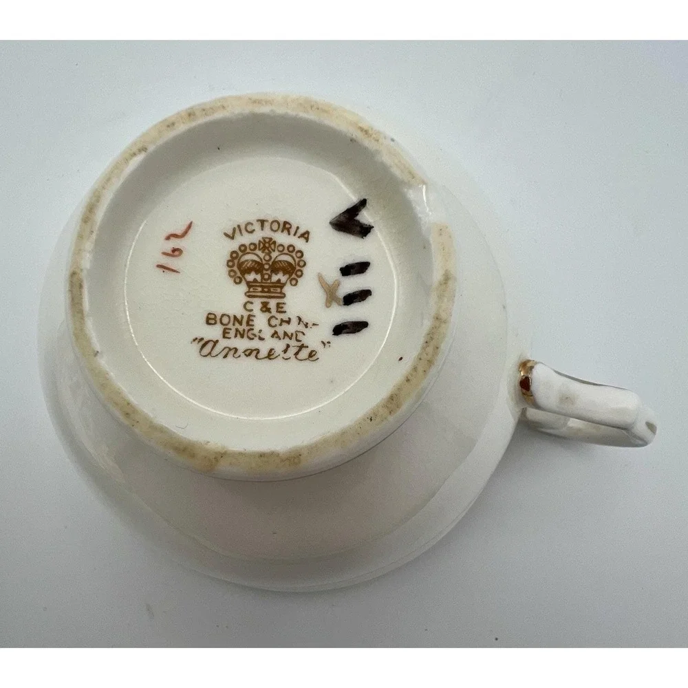 Victoria C and E Bone China England Teacup & Saucer Set  Annette Floral Flowers